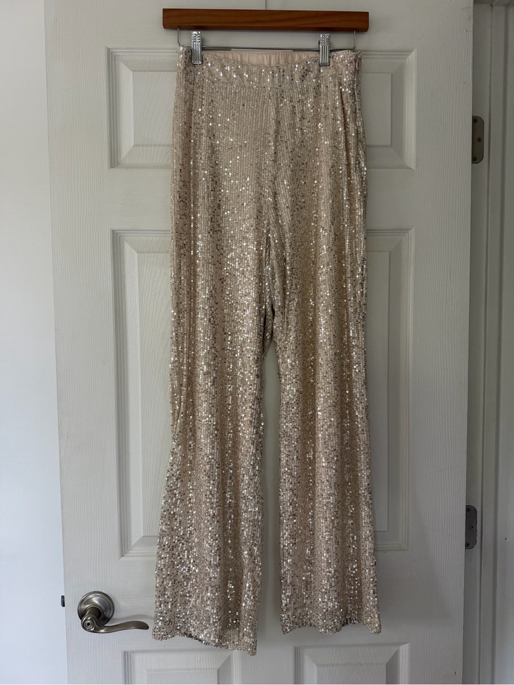 Skies Are Blue Champagne Sequin Wide-Leg Pants
